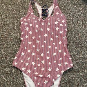 Red white and blue one piece bathing suite